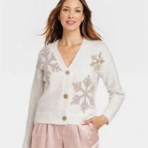 Target Fuzzy Snowflake Cardigan 33 Degrees Women Sweater Large Christmas